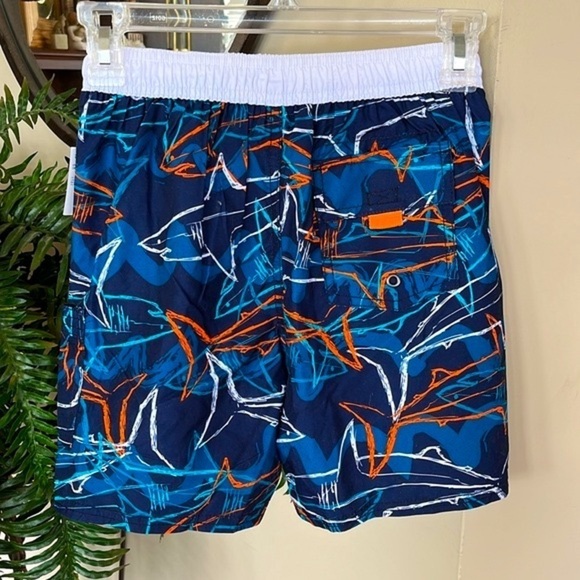 Brand New Oshkosh Swim Shorts Navy Blue Orange Graphic Shark Print Swim Trunks - Picture 7 of 13